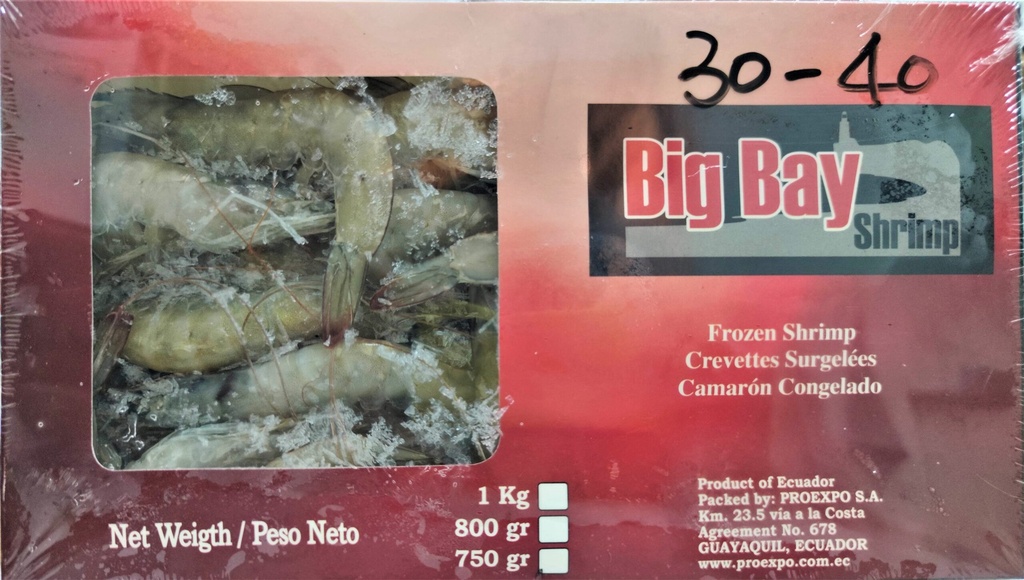 BIG BAY kuorellinen katkarapu 30/40 750g | Big Bay 白虾 30/40 有头有壳 750g
