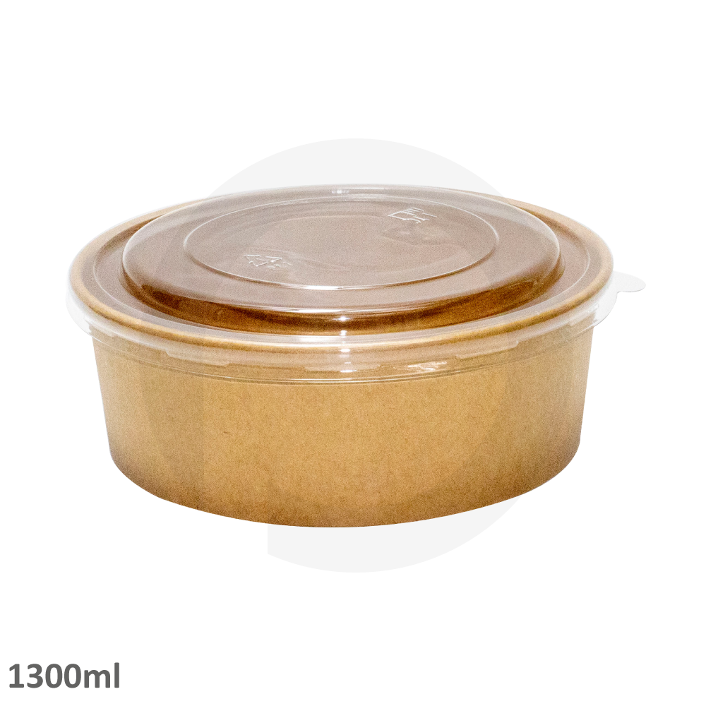 1300ml--183mm Paper Salad Bowl (transparent anti-fog lid) 300sets/CTN | 1300ml 纸质 沙拉外卖碗 (透明防雾盖) 300套/箱