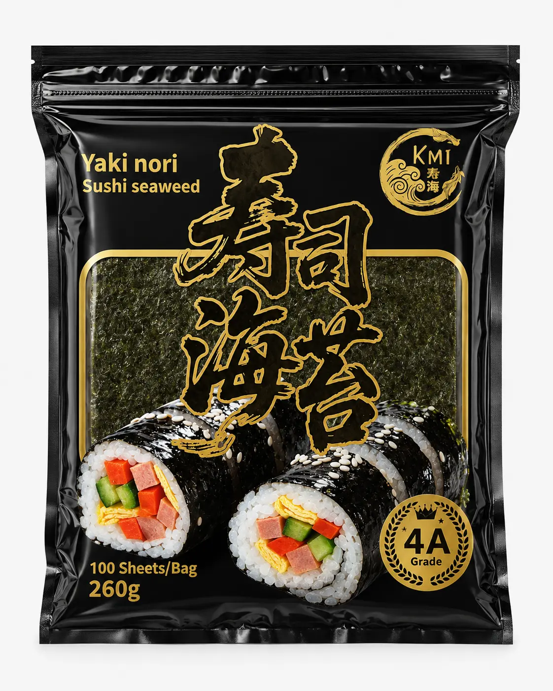 KMI Roasted Seaweed 4A, 100pcs 250g | 中国寿司紫菜4A, 100张/250克/包