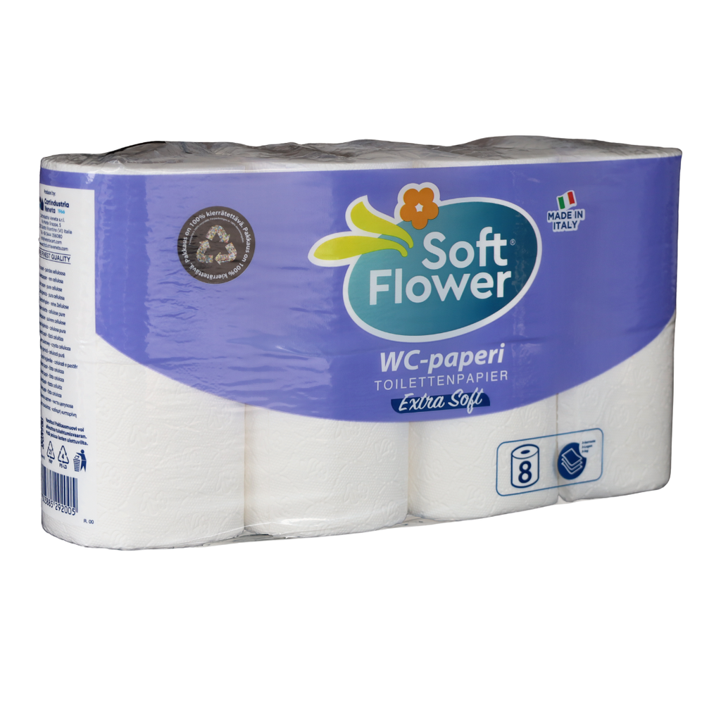 Soft Flower Extra Soft WC-Paper 12*9.7cm 3ply 8 rolls/pack | Soft Flower 柔软 3层 厕所纸 8卷/包