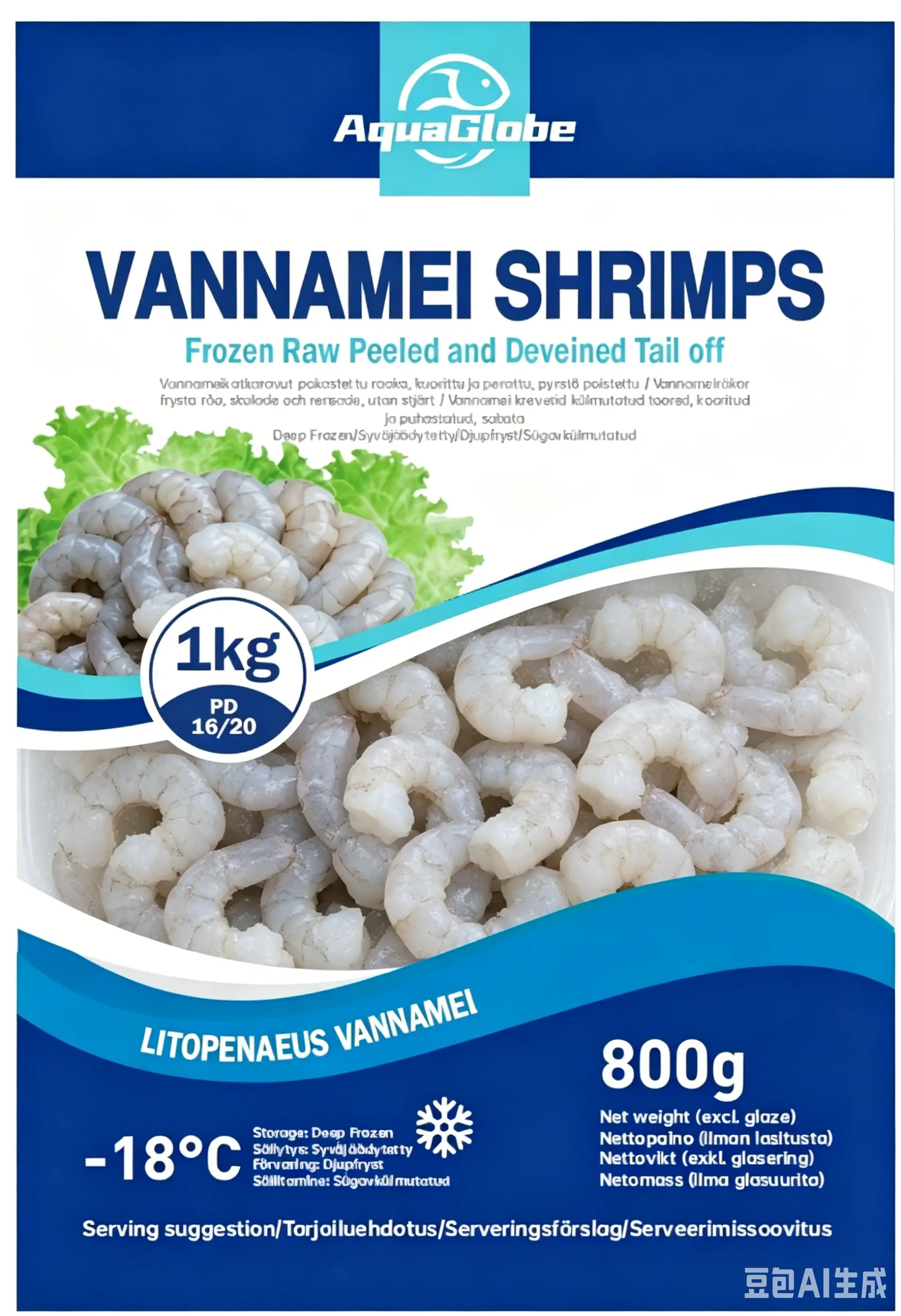AquaGlobe 白虾 虾仁 16/20 800g | AquaGlobe Vannamei Shrimps PD 16/20 800g