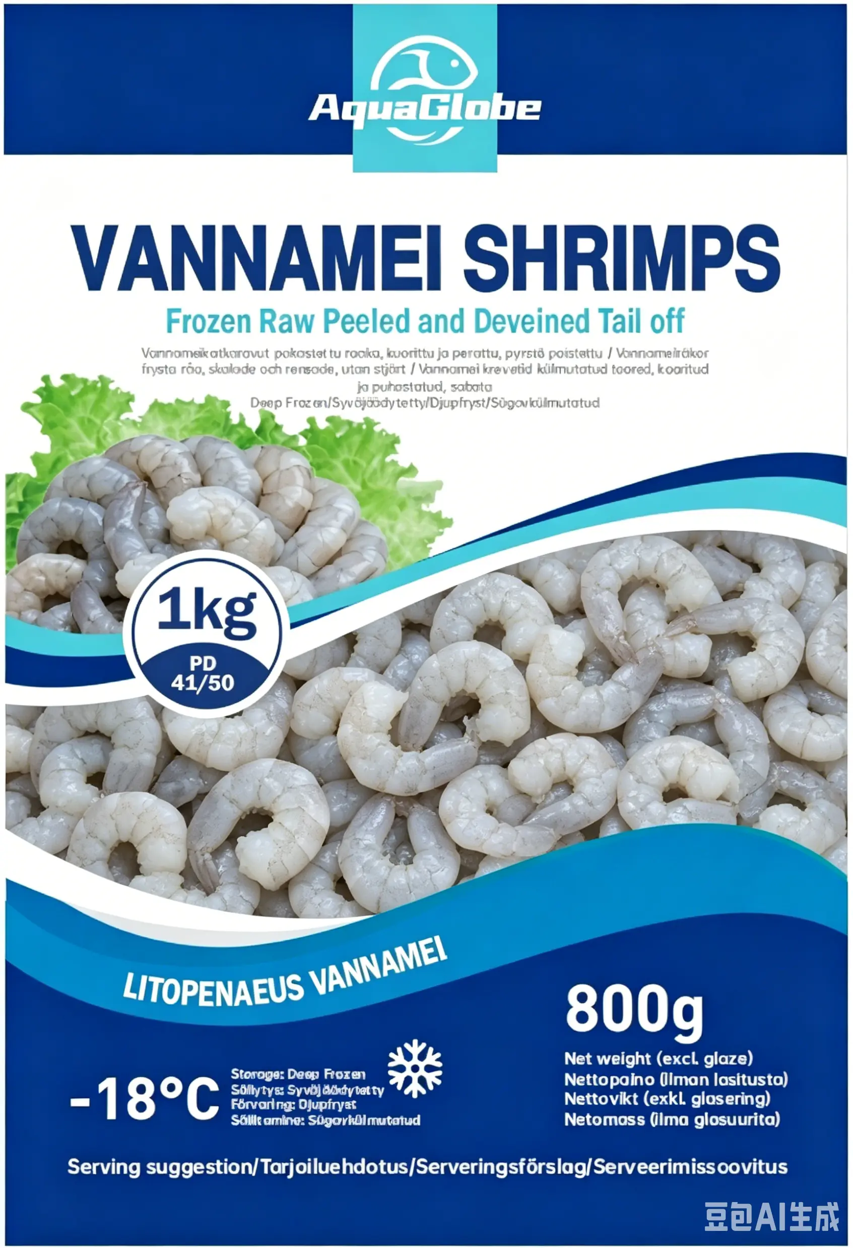 AquaGlobe 白虾 虾仁 41/50 800g | AquaGlobe Vannamei Shrimps PD 41/50 800g