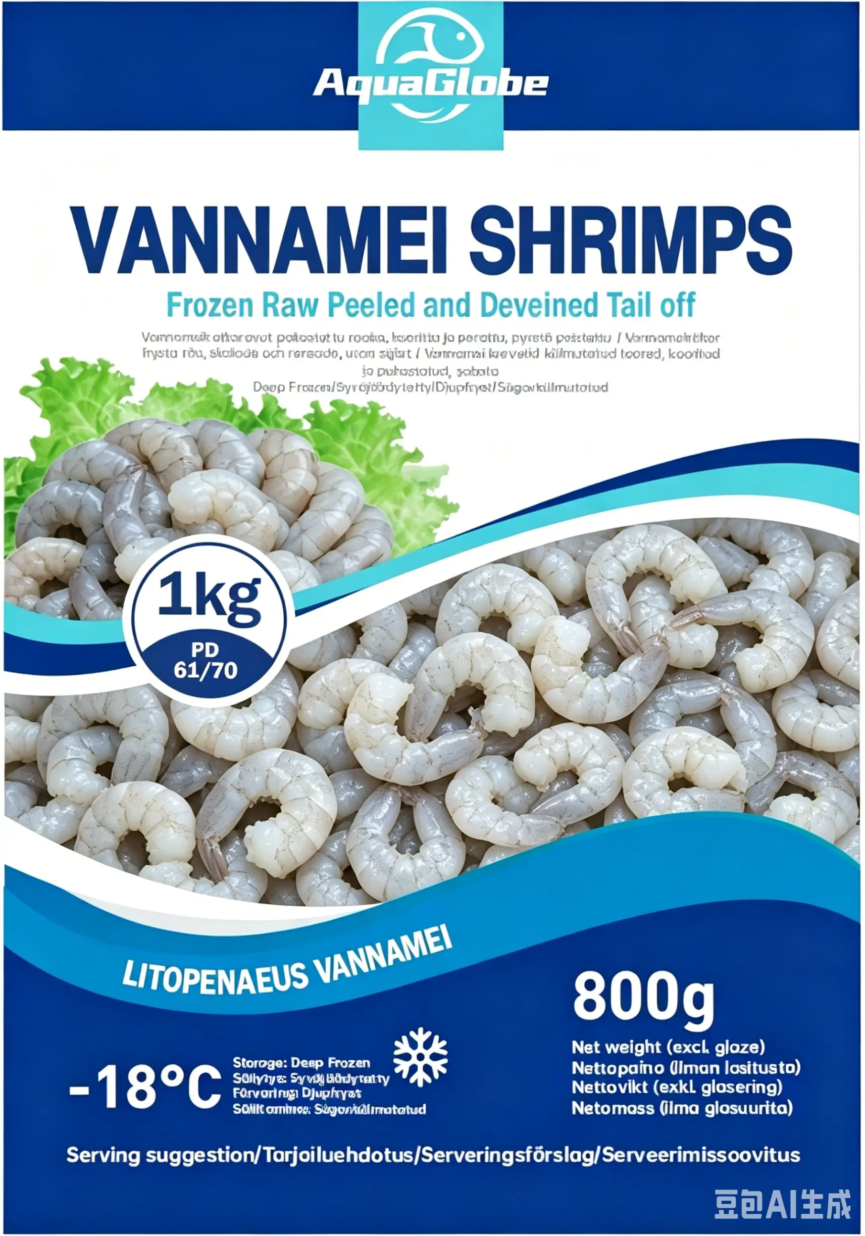 AquaGlobe Vannamei Shrimps PD 61/70 800g | AquaGlobe 白虾 虾仁 61/70 800g