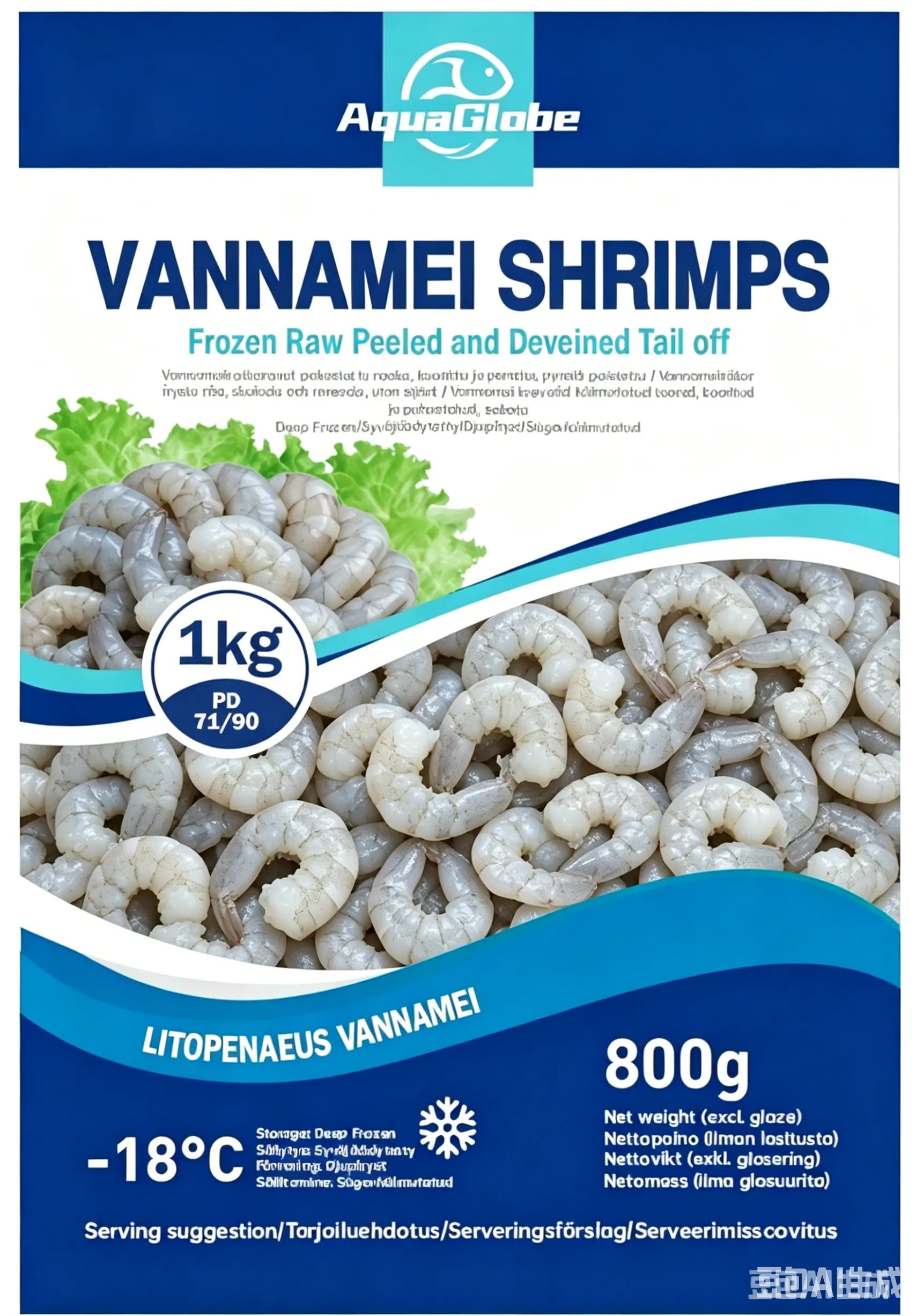 AquaGlobe Vannamei Shrimps PD 71/90 800g | AquaGlobe 白虾 虾仁 71/90 800g