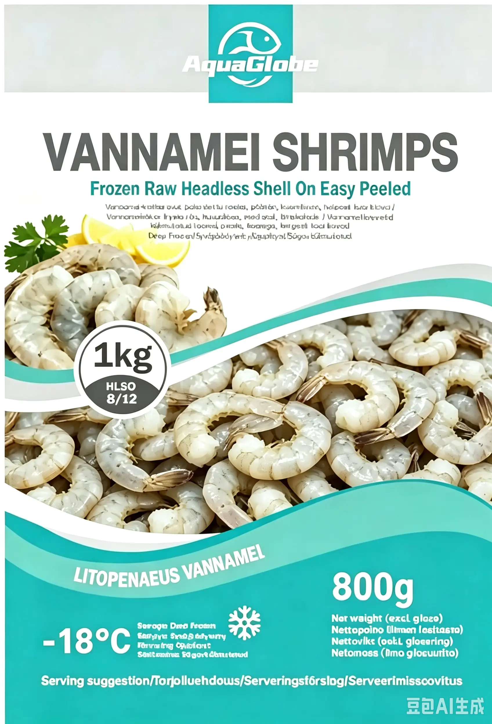 AquaGlobe 开背白虾 (无头有壳) 8/12 800g | AquaGlobe Vannamei Shrimps HLSO Easy Peeled  8/12 800g