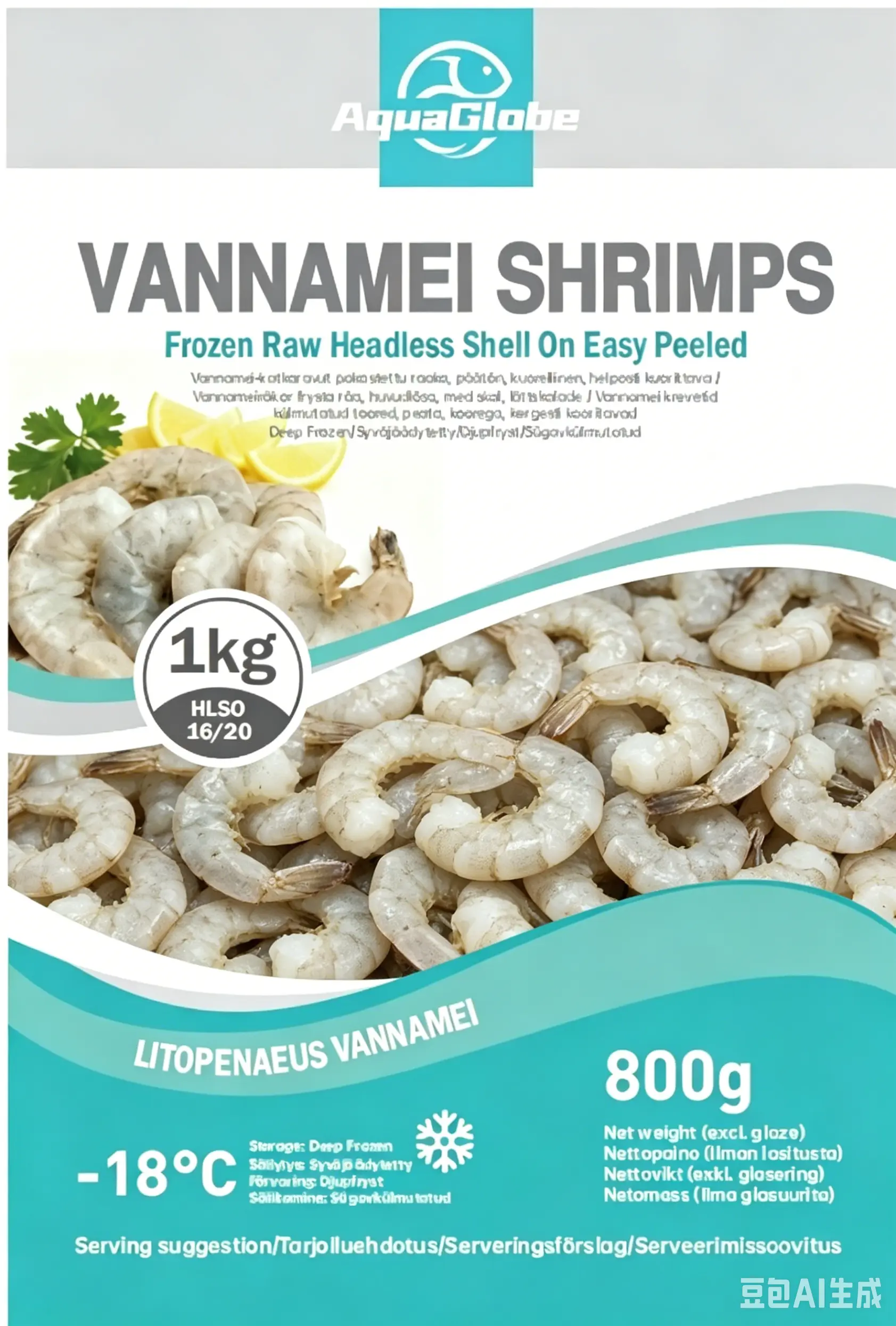 AquaGlobe Vannamei Shrimps HLSO Easy Peeled  16/20 800g | AquaGlobe 开背白虾 (无头有壳) 16/20 800g