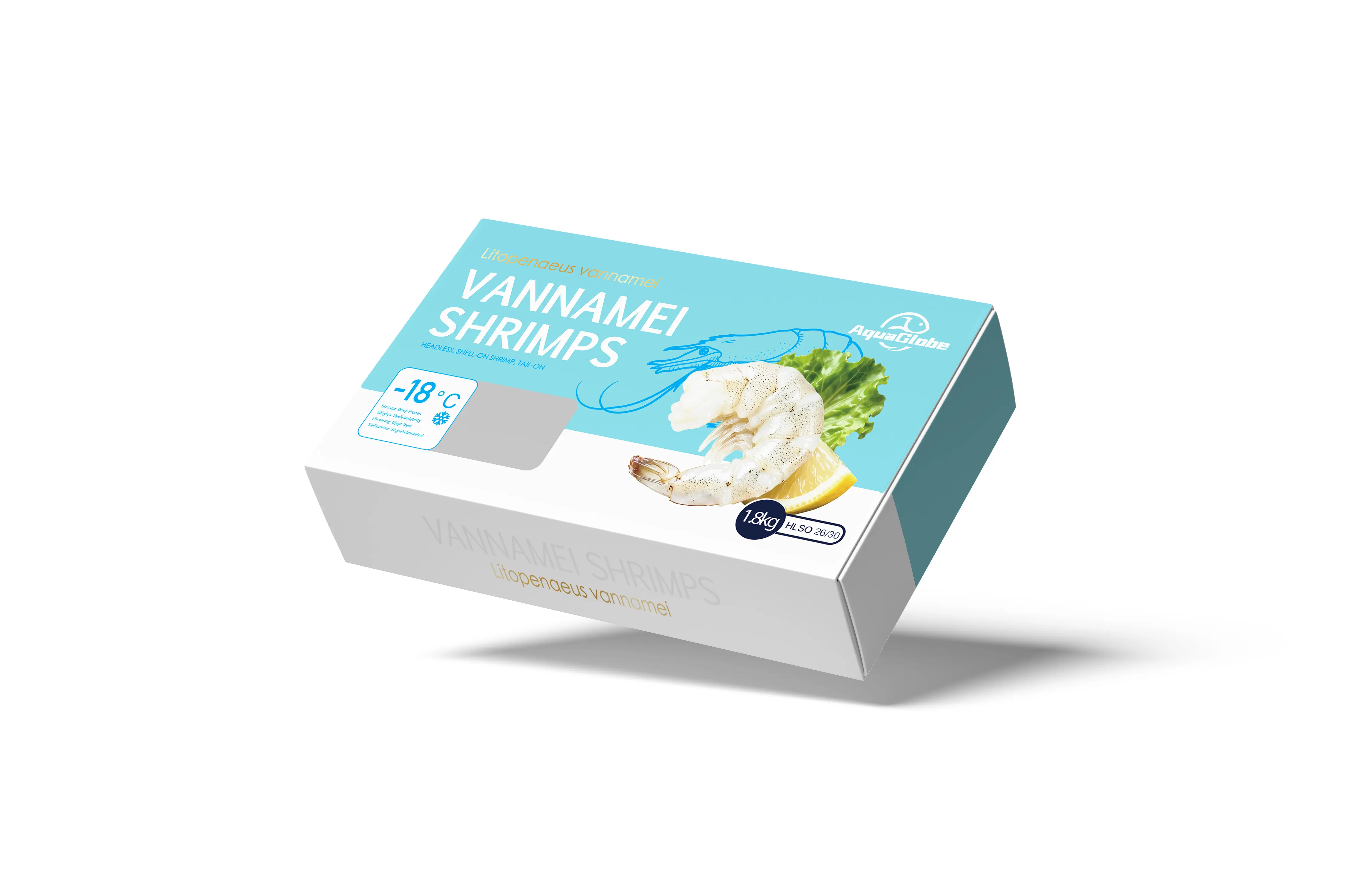 Aquaglobe Vannamei Shrimps 26/30 HLSO 1.8kg(1.44kg) | Aquaglobe 白虾 26/30 (无头有壳)1.8kg(净重1.44kg)