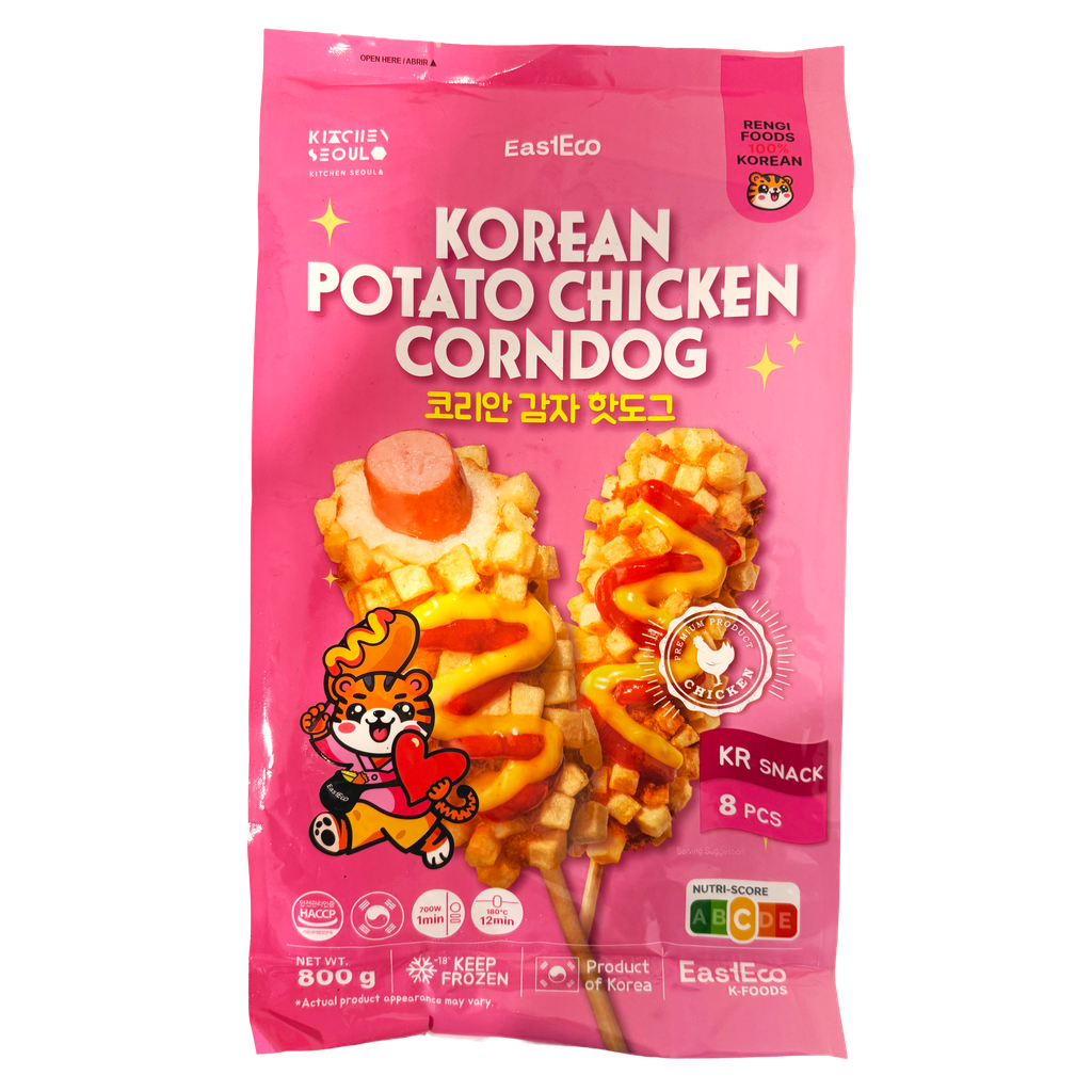 RENGI STREETFOOD Korealainen Peruna-Kanacorndog 800 g (8 kpl) | RENGI STREETFOOD 韩式土豆鸡肉热狗棒 800g(8根装)