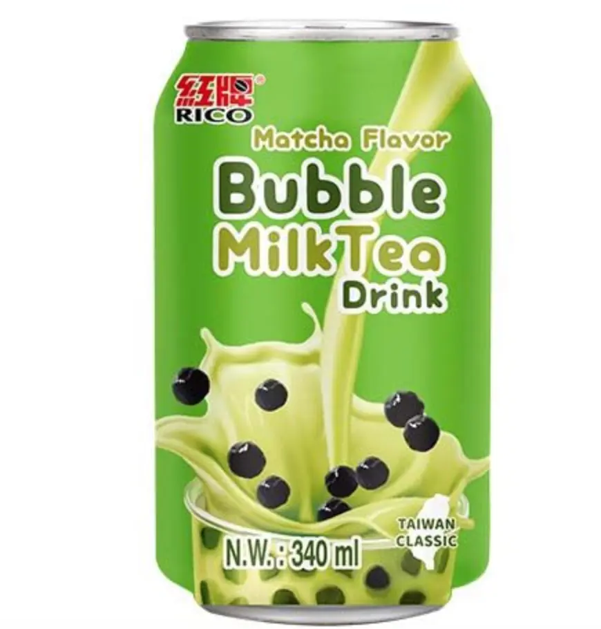 RICO Bubble Milk Tea -juoma, Matcha-maku 340 ml | 红牌 波霸奶茶 抹茶味 340ml