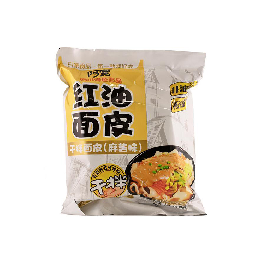 AK Extra Large Leveät nuudelit chiliöljyllä, seesaminmakuinen 140 g | 阿宽 超大袋红油面皮 麻酱味 140g